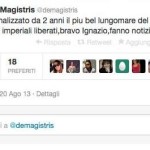 Uno dei tweet autocelebrativi di de Magistris